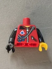 Lego Red Minifig Torso Zipper Jacket with Ropes Blue Carabiners and EMT Part