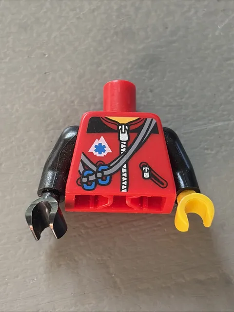 Lego Red Minifig Torso Zipper Jacket with Ropes Blue Carabiners and EMT Part