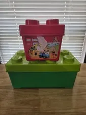 LEGO EMPTY Box & Lid Large 8 Stud Green Brick Storage Container + 4 Stud Red Box
