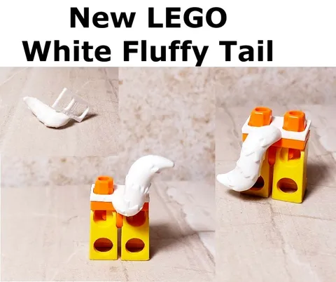 New LEGO Tail White Fluffy Tiered Fur Fits Legs Accessory WHITE Kitty Outfit CAT