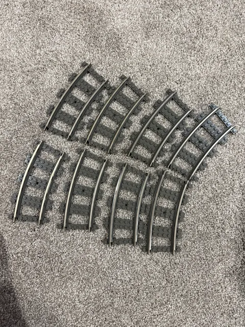 Lego Lot of 8 9V Train Track Pieces Old Dark Grey - Curved