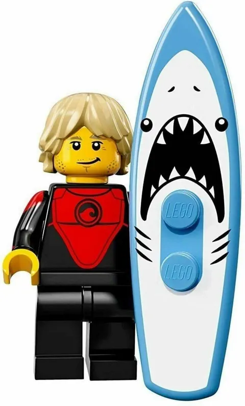LEGO Series 17 Pro Surfer Dude Minifigure Surfing Man Red Wet Suit w/ Surfboard