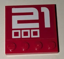 LEGO Tile Modified 4x4 Red With White 21 & 3 Squares 6179pb158 NINJAGO Fire Mech