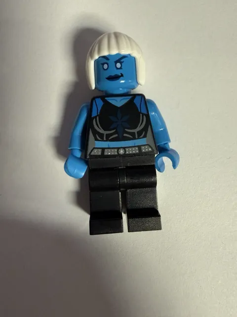 LEGO Minifigure Blue Skin White Hair Black Outfit Plastic Figure Character