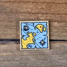 LEGO Tan Tile 2 x 2 Map Blue Water Black Pirate Ship Pattern 3068pb0929