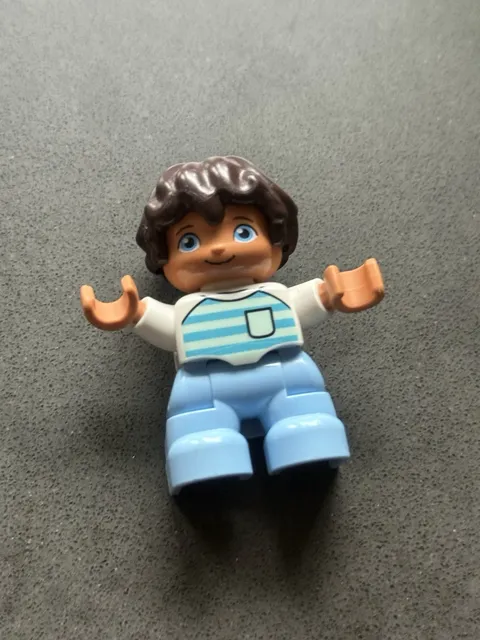 LEGO DUPLO  BOY SON Blue Outfit FIGURE Brown-Haired Hispanic