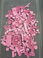 8.5 oz. Mixed Bright Pink Legos - standard blocks and unique pieces