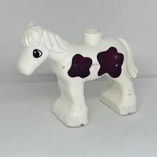 Vintage LEGO Duplo 90’s Spotted Horse Pony Foal White & Brown Animal Figure A9