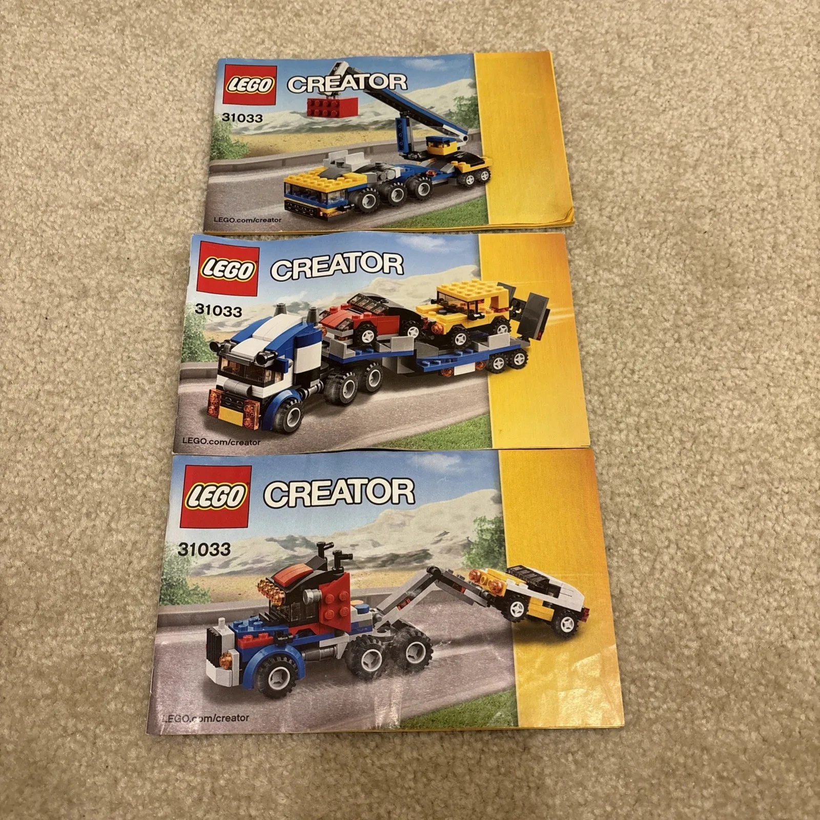 LEGO Creator 3 in 1 Building Set 31033 Vehicle Transporter Instruction Manuals