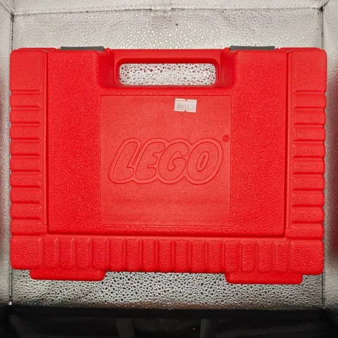 Vintage 1985 LEGO Red Plastic Carrying Case with Assorted Bricks