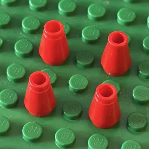 Lego Lot Red 59900 Cone 1 x 1 [Top Groove] (lot of 4)