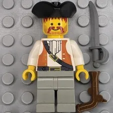 Lego Pirates Minifigure PI053 Pirate Brown Vest Ascot