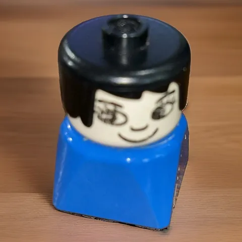 Lego Part dupfig0013pr000 Duplo Figure Brick Early, Neat Hair Black, Blue - 1979