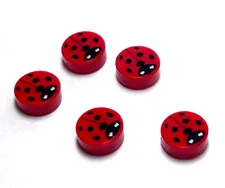 Lego - Animals - Lot of 5 - Lady Bug, Red / Black, Round Tile 1 x 1