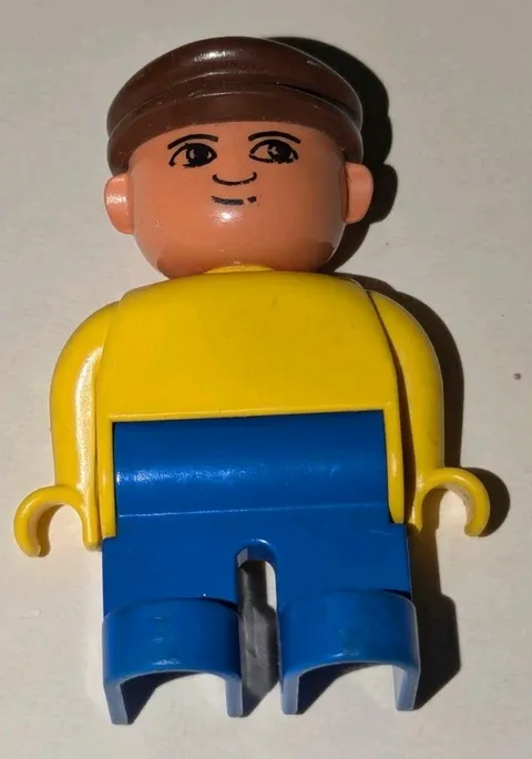 Lego Duplo Worker Man Dad With Brown Hat Minifigure Minifig Figure Yellow Shirt