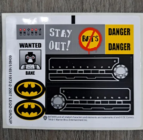 Lego Batman 7787 THE BAT TANK:RIDDLER & BANES HIDEOUT, STICKER SHEET ONLY