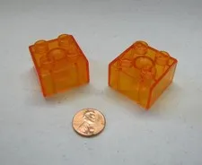 Lego Duplo CLEAR ORANGE TRANSLUCENT 2x2 BLOCK 2 Piece Lot FIRE JEWELS