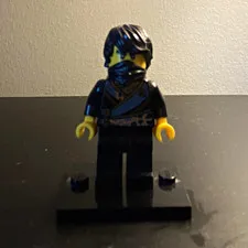 LEGO Minifigure Black Outfit Blue Face Mask Black Hair Yellow Hands