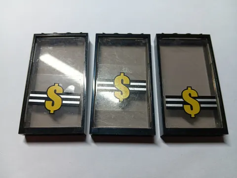 LEGO LOT 3 BLACK WINDOW FRAME 1X4X6 YELLOW DOLLAR SIGN STRIPE PATTERN 6864