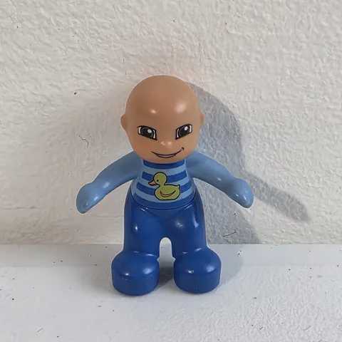 Lego Duplo Baby Infant Figure In Blue Outfit Yellow Duck Bald No Hair Very Rare