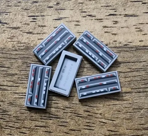 LEGO Light Bluish Gray Tile 1 x 2 with Star Wars Computer Pattern QTY 5. 3069ps1