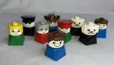 DUPLO People Vintage LOT of 9 Square Bottom Multicolor Cowboy Policeman Dog Girl