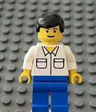 LEGO Classic Town City Minifig, White Shirt With 2 Pockets, Grin, Blue Legs