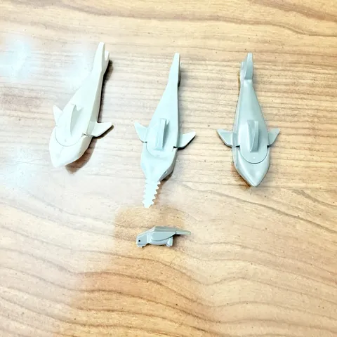 Lego Light Gray Sawfish, 2 Sharks And Parrot