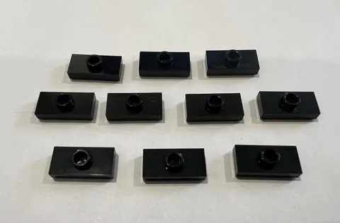 Lego Lot Of 10 Black 1x2 Plate / Tile With 1 Knob Stud New City Part
