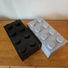 LEGO (2) Stackable Brick Drawer Storage Box Black/Gray Plastic 8-knobs **READ