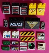 Lego Mix Lot of Printed Parts / Piece   Tiles and Slopes ( 22  Pieces )