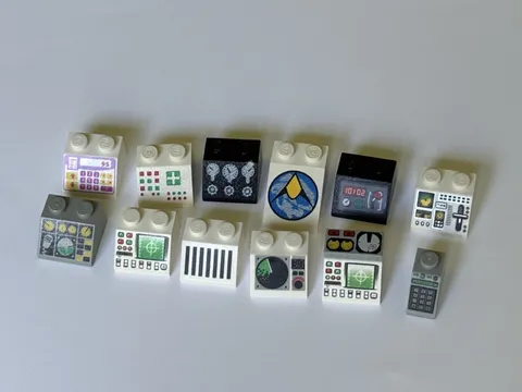 LEGO Lot of 12 Sloped Bricks printed pattern Control Panel Space Computer (#3)