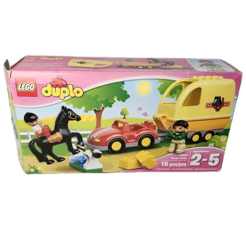 Lego Duplo Yellow Horse Trailer Black Pony Girls Figures Red Car Rider 10807