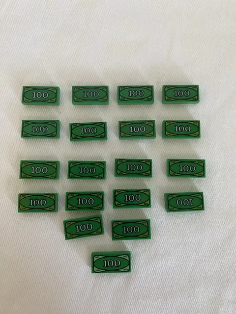 Lot of 19 LEGO Money Dollar Bill $$$ Green Money Tile 3069 #33