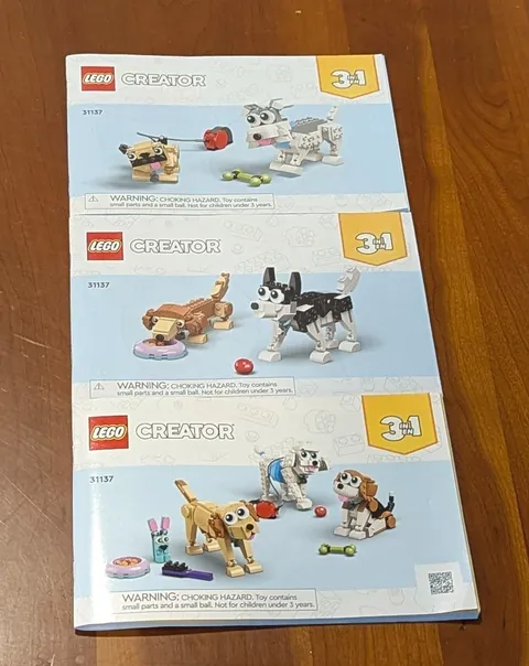 LEGO Creator: 3 In 1  Adorable Dogs  31137  - Manual Instruction Books