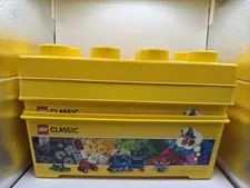 2 LEGO Storage Brick Case 8 Stud Large Yellow Container Plastic Bin 14x7x9.5