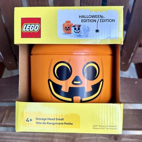 NEW Lego Storage Head Small Halloween Pumpkin ~ Orange Jack O Lantern NEW NIB