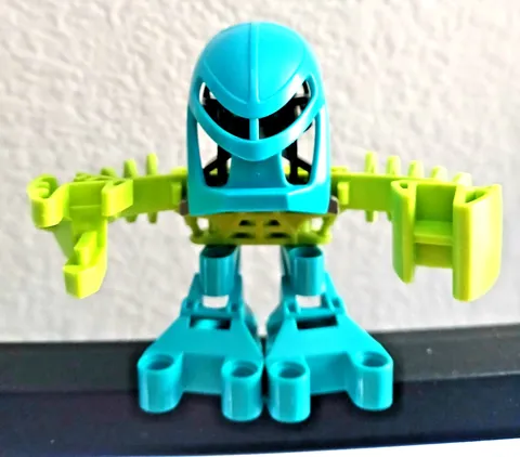 Mini Toa Lewa and his iconic Great Kanohi Miru mask included