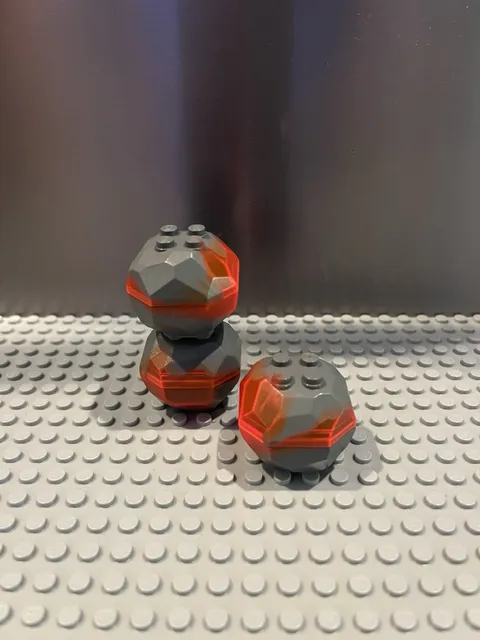 Lego lot 3 Rock 4x4 boulders trans neon orange marbled dark bluish gray - Nice!