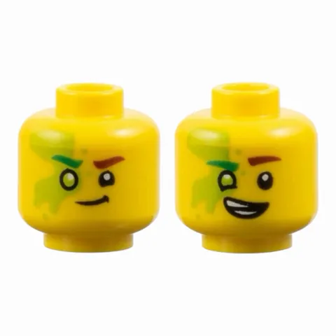 LEGO Minifigure, Head Dual Sided Reddish Brown Eyebrow Left, Green
