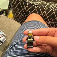LEGO Firefighter Minifigure Black Outfit w/ Silver Helmet & Yellow Backpack