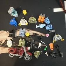 LEGO Minifigure Parts & Accessories Bulk Lot (Torsos, Legs, Heads) w/ Motorcycle