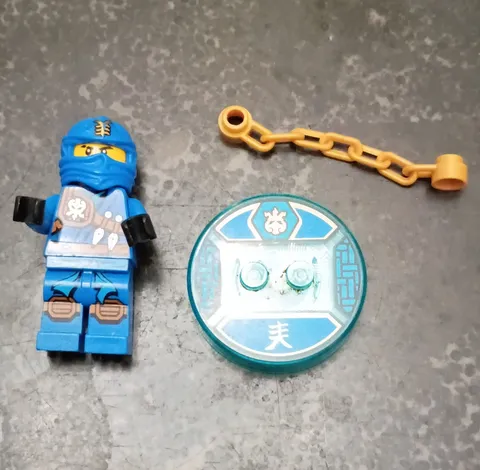 LEGO Blue Ninja Minifigure w/ Spinner Disc, Round Blue Printed Tile & Chain