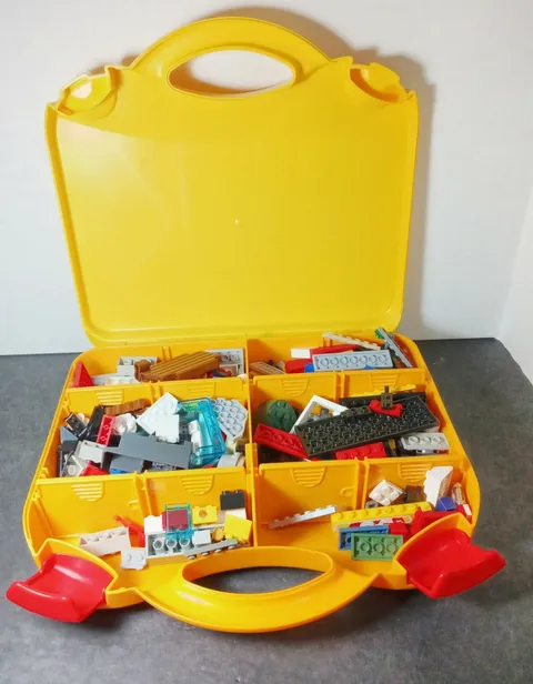 LEGO Yellow Hard Carrying Case with Dividers Filled with Legos