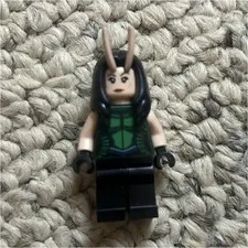 LEGO Female Minifigure Black Hair Horned Headpiece Green Torso Black Legs