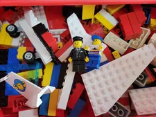 Vintage 1980s Red Lego Portable Carrying Case plus Legos, includes two mini-figs