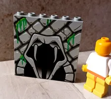 LEGO Snake Mouth Wall Printed FANGS Cobra Stonework Masonry Jungle Menace Panel