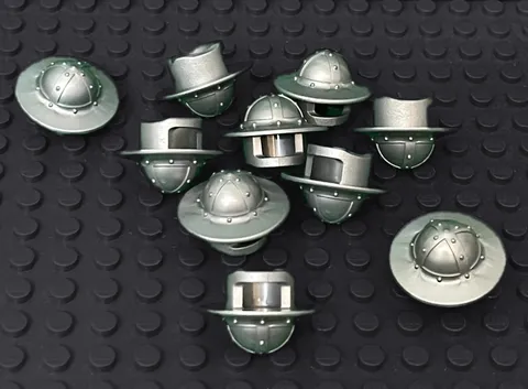 Lego 10 Flat Silver Castle Knight / Guard Helmet with Chin Guard and Broad Brim