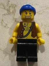 Lego Pirate Vest and Anchor Tattoo, black legs, blue bandana minifigure pi084
