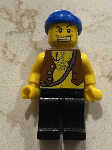 Lego Pirate Vest and Anchor Tattoo, black legs, blue bandana minifigure pi084